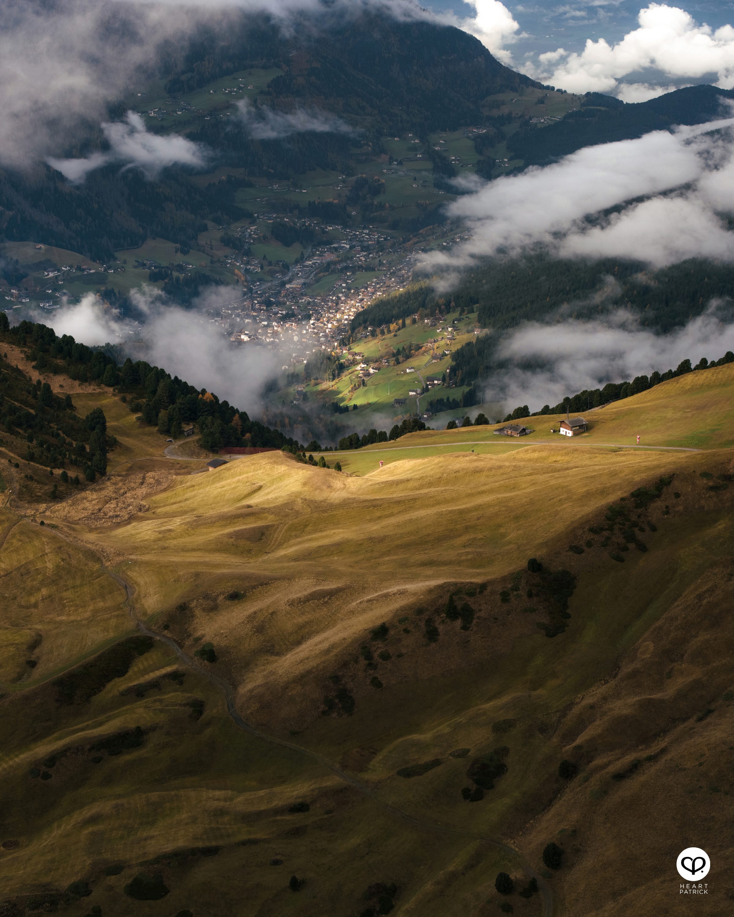 heartpatrick travel aerial photography seceda ridgeline dolomites italy